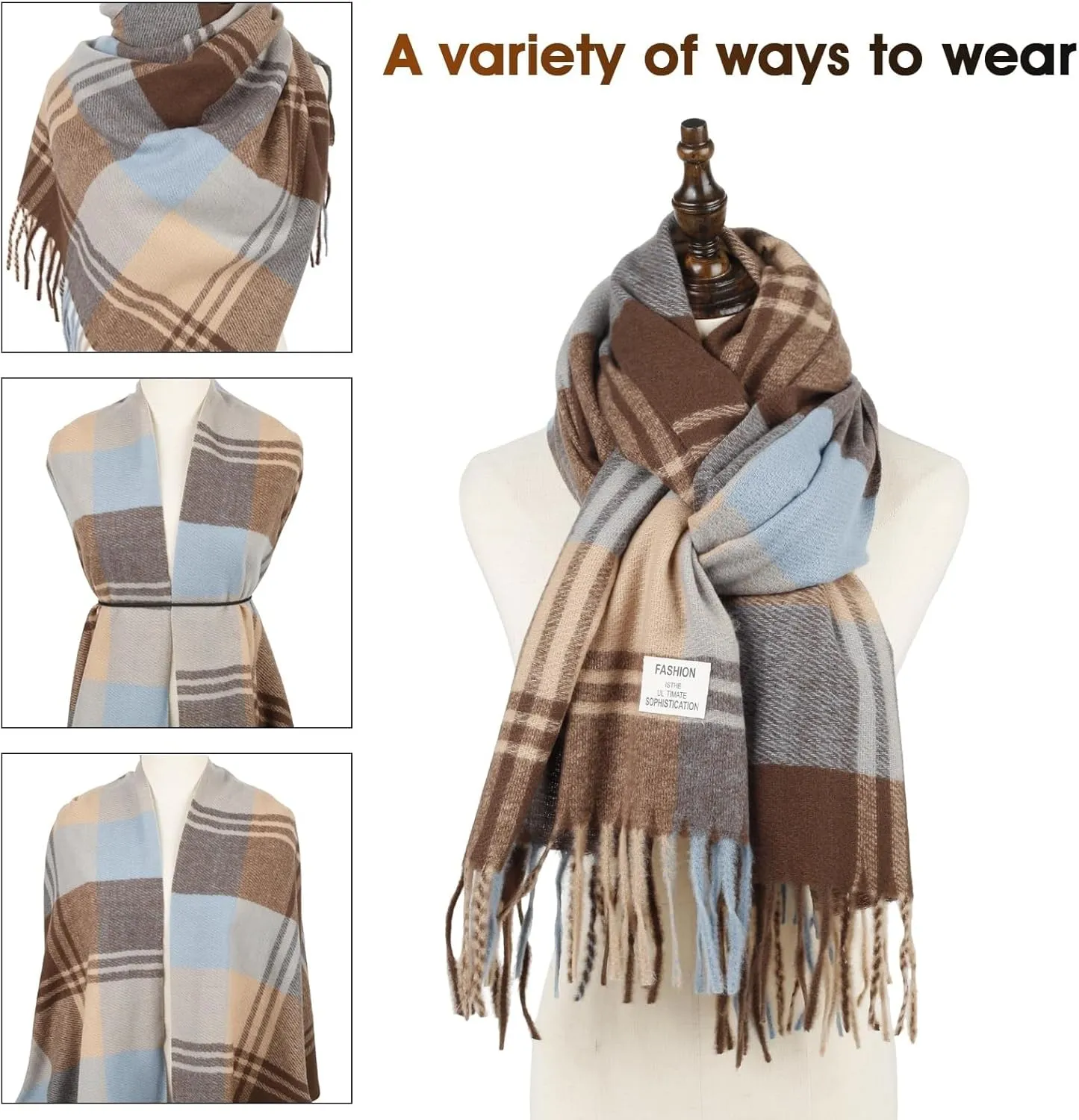 2024 Women's Winter Large Warm Shawl Classic Tassel Plaid Oversized Scarf Scarf Thick Scarf