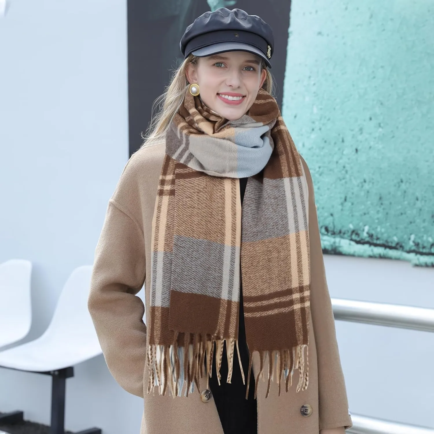 2024 Women's Winter Large Warm Shawl Classic Tassel Plaid Oversized Scarf Scarf Thick Scarf