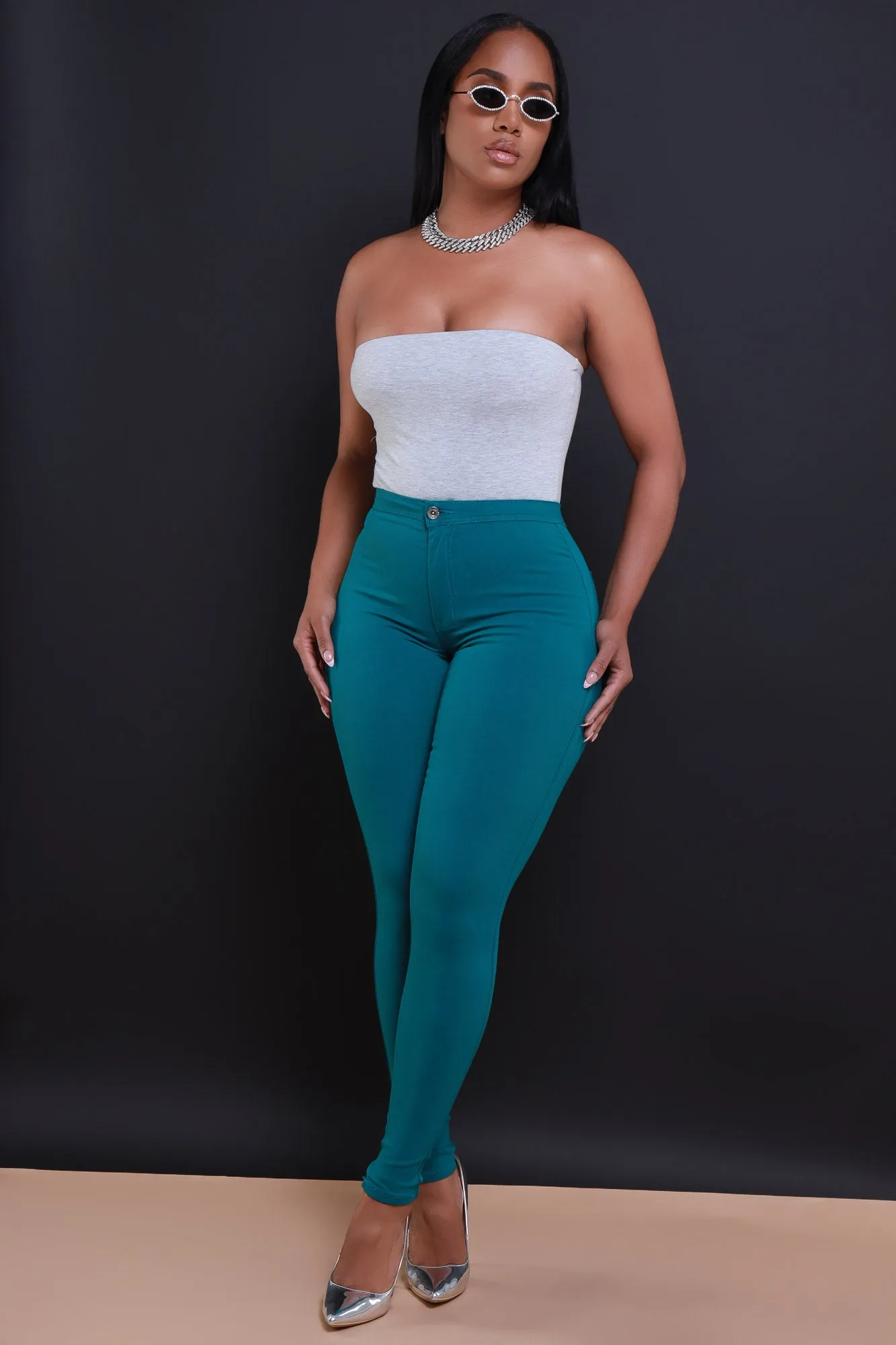$5 Super Swank High Waist Stretchy Jeans - Dark Teal