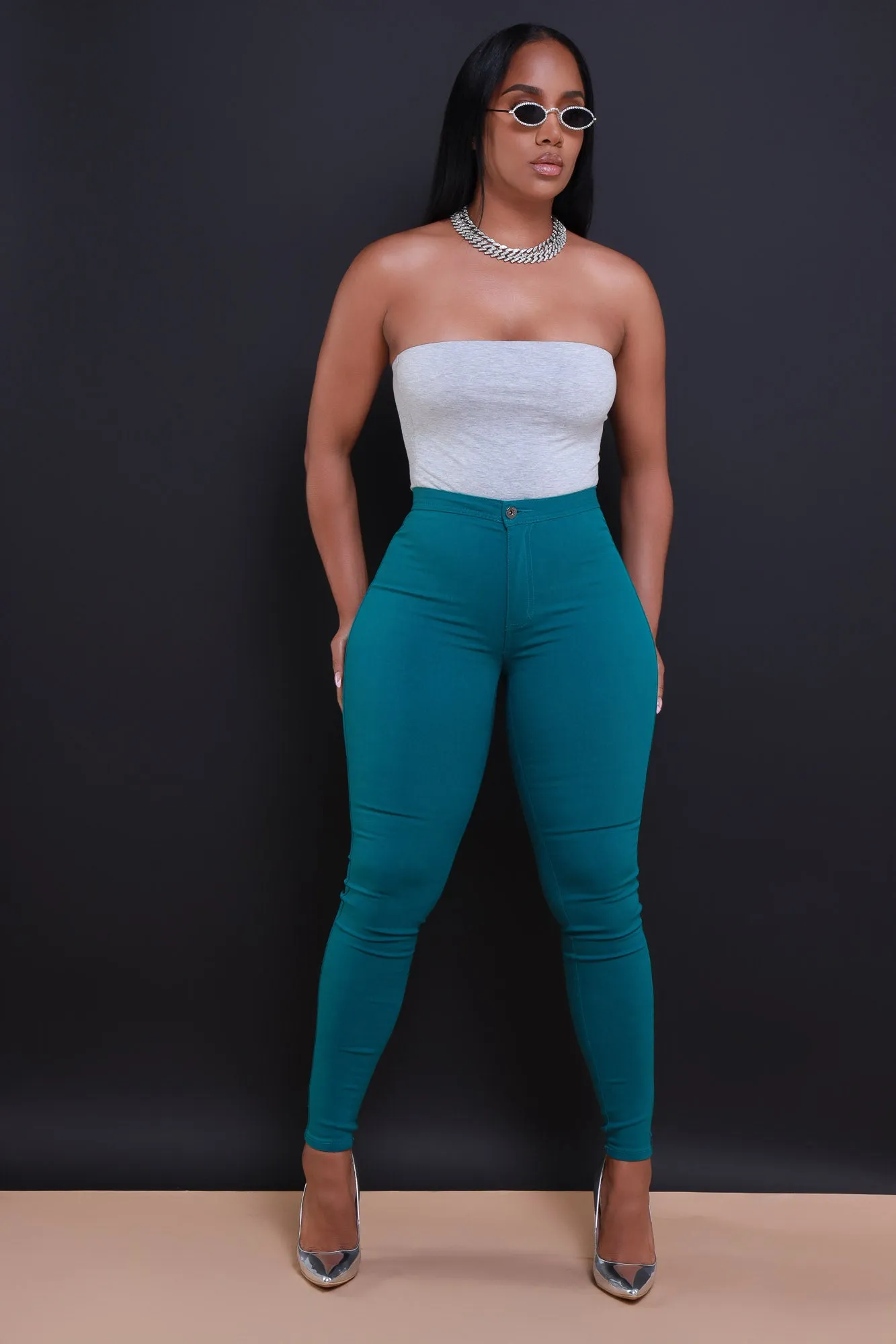$5 Super Swank High Waist Stretchy Jeans - Dark Teal