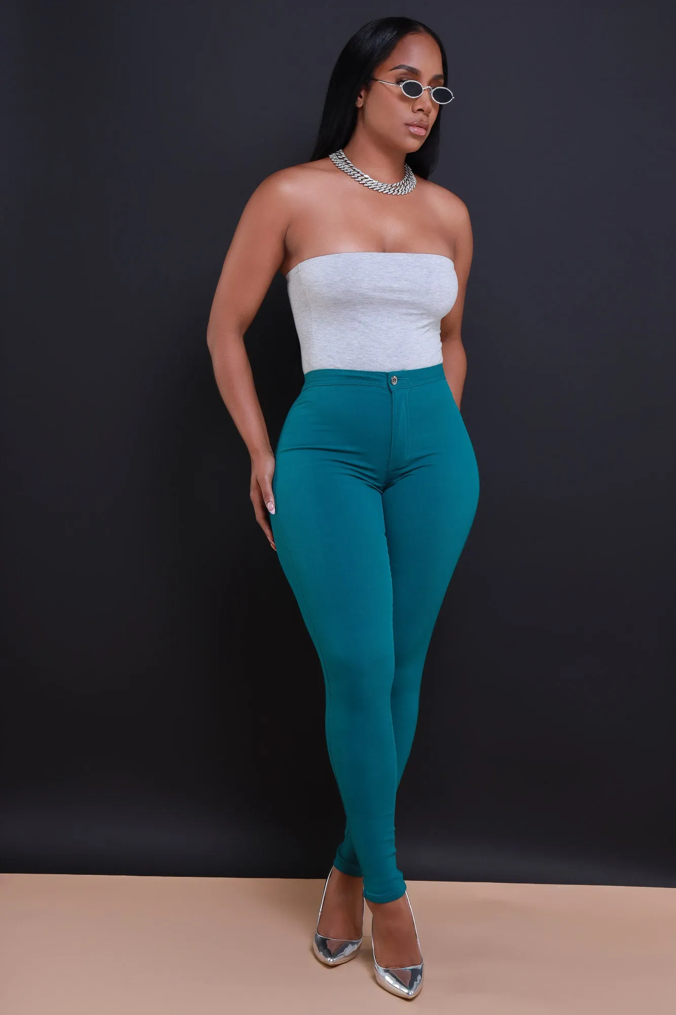 $5 Super Swank High Waist Stretchy Jeans - Dark Teal