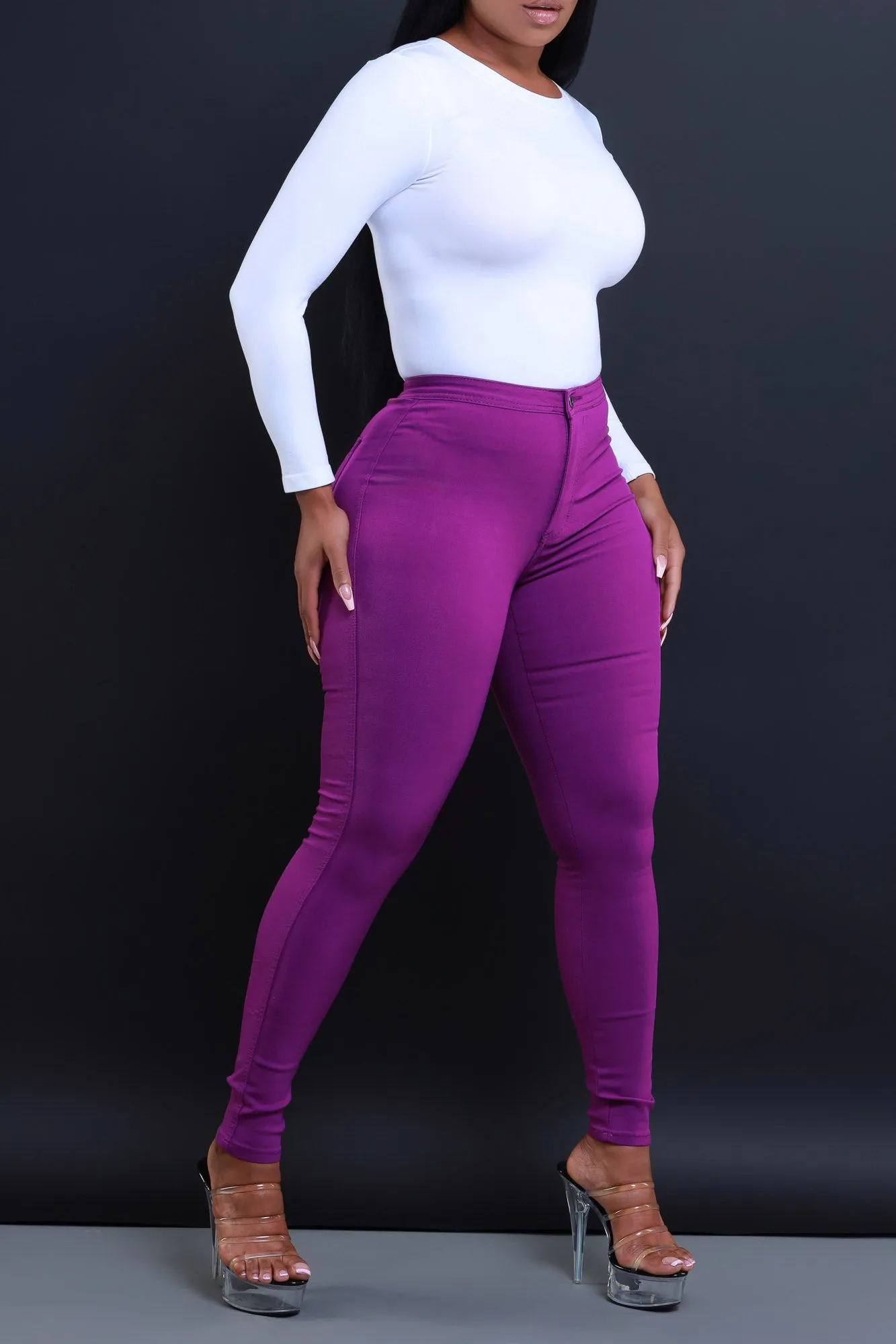 $5 Super Swank High Waist Stretchy Jeans - Purple