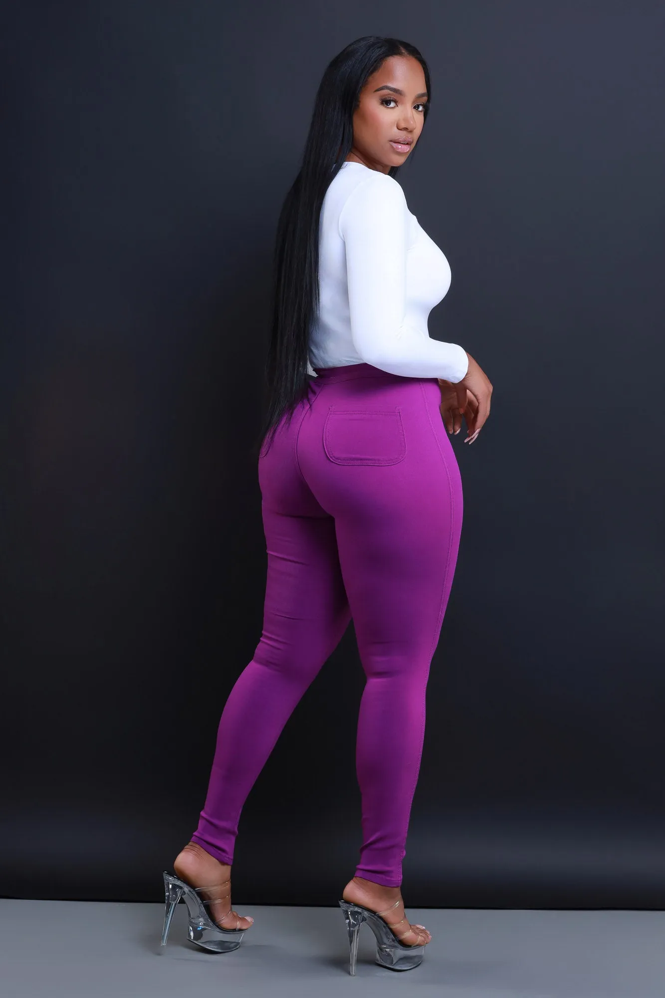 $5 Super Swank High Waist Stretchy Jeans - Purple