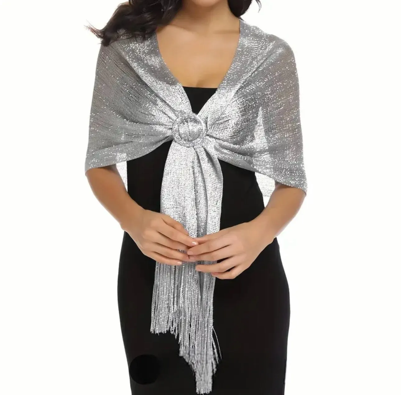 AD Elegant Women'S Evening Shawl With Fixed Buckle Brooch - Shimmering Metal