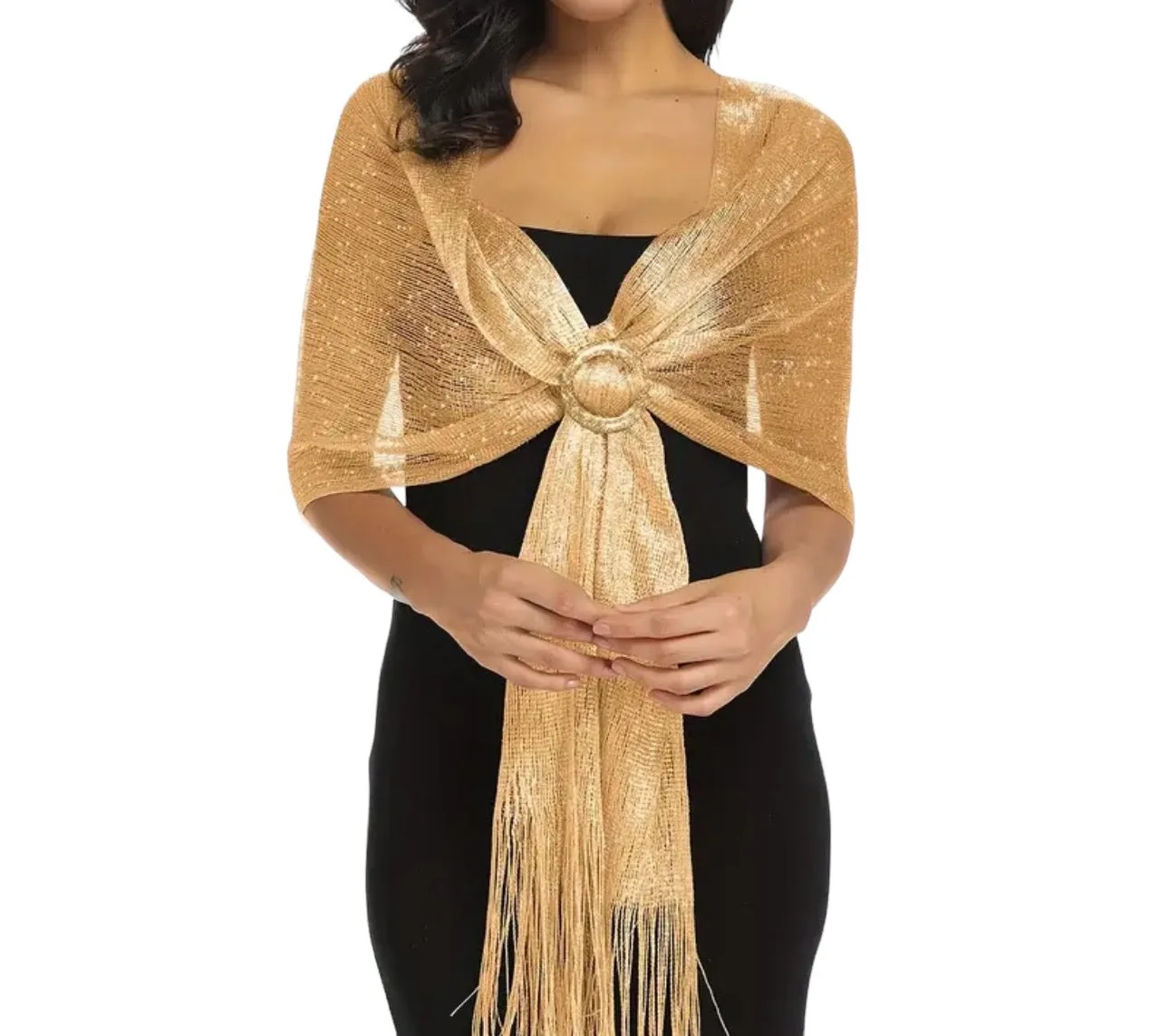 AD Elegant Women'S Evening Shawl With Fixed Buckle Brooch - Shimmering Metal