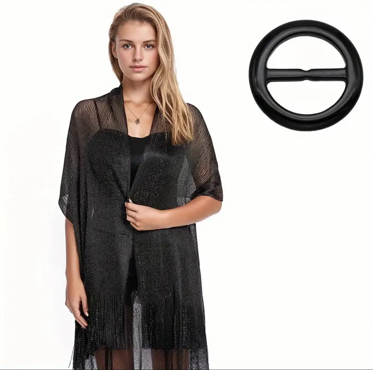 AD Elegant Women'S Evening Shawl With Fixed Buckle Brooch - Shimmering Metal