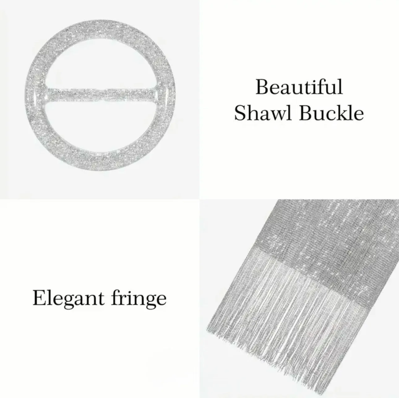 AD Elegant Women'S Evening Shawl With Fixed Buckle Brooch - Shimmering Metal
