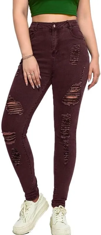Andongnywell High Waisted Skinny Jeans for Women - Ripped,Distressed Jeans Stretchy Jegging Denim Pants