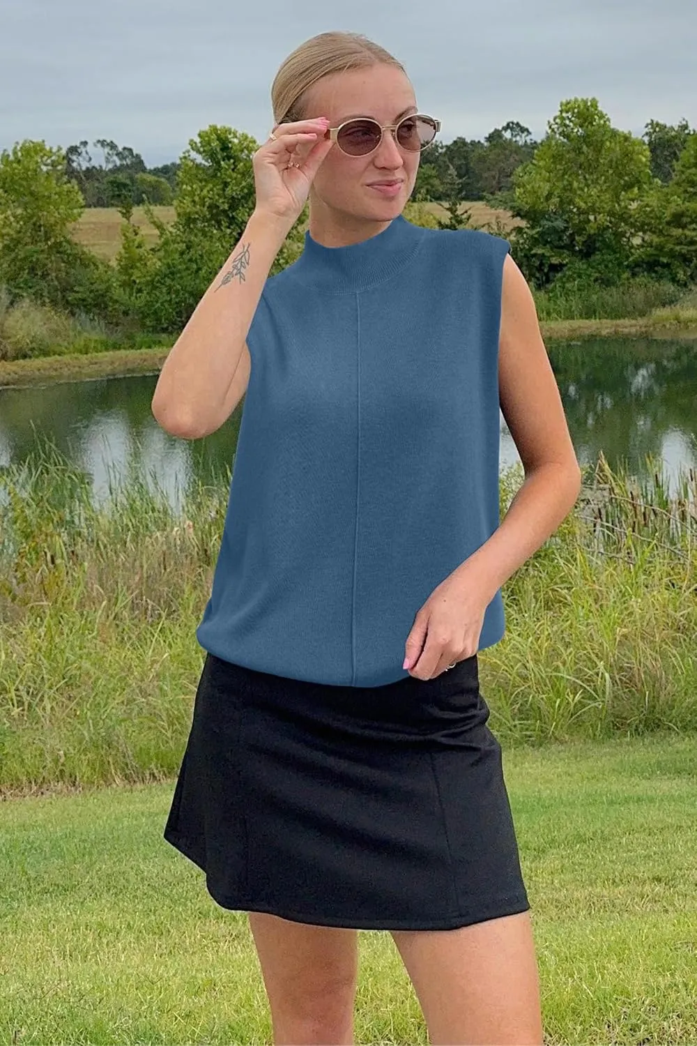 Arach&Cloz Women 2025 Wool Blended Mock Neck Sleeveless Sweater Vest Summer Business Office Knit Spring Trendy Tops