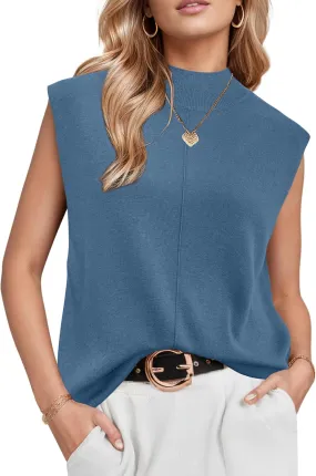 Arach&Cloz Women 2025 Wool Blended Mock Neck Sleeveless Sweater Vest Summer Business Office Knit Spring Trendy Tops