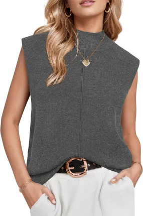 Arach&Cloz Women 2025 Wool Blended Mock Neck Sleeveless Sweater Vest Summer Business Office Knit Spring Trendy Tops