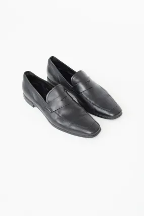 Black Leather Penny Square Toe Loafer