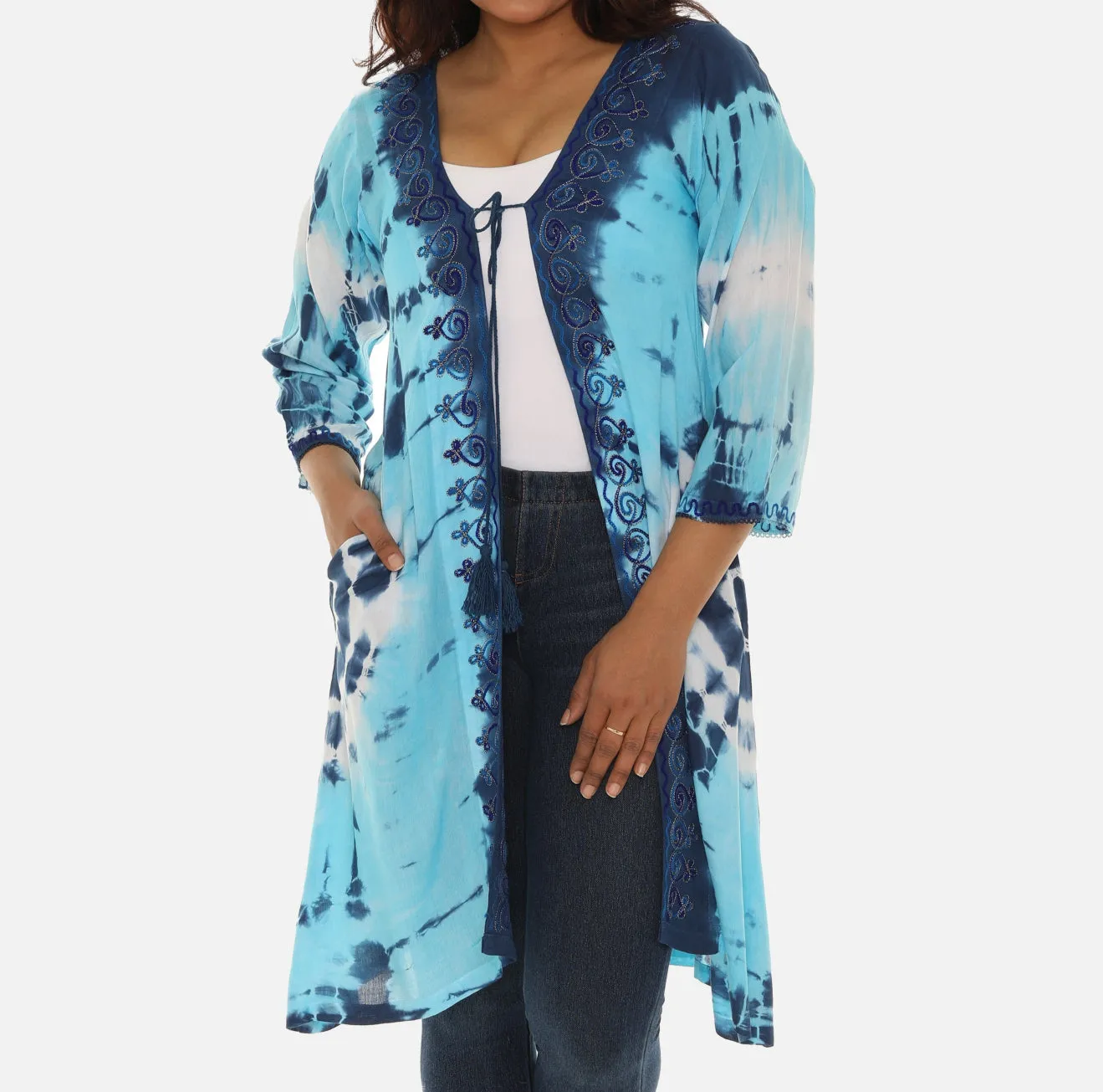 Boho Chic Tie Dye Long Rayon Duster