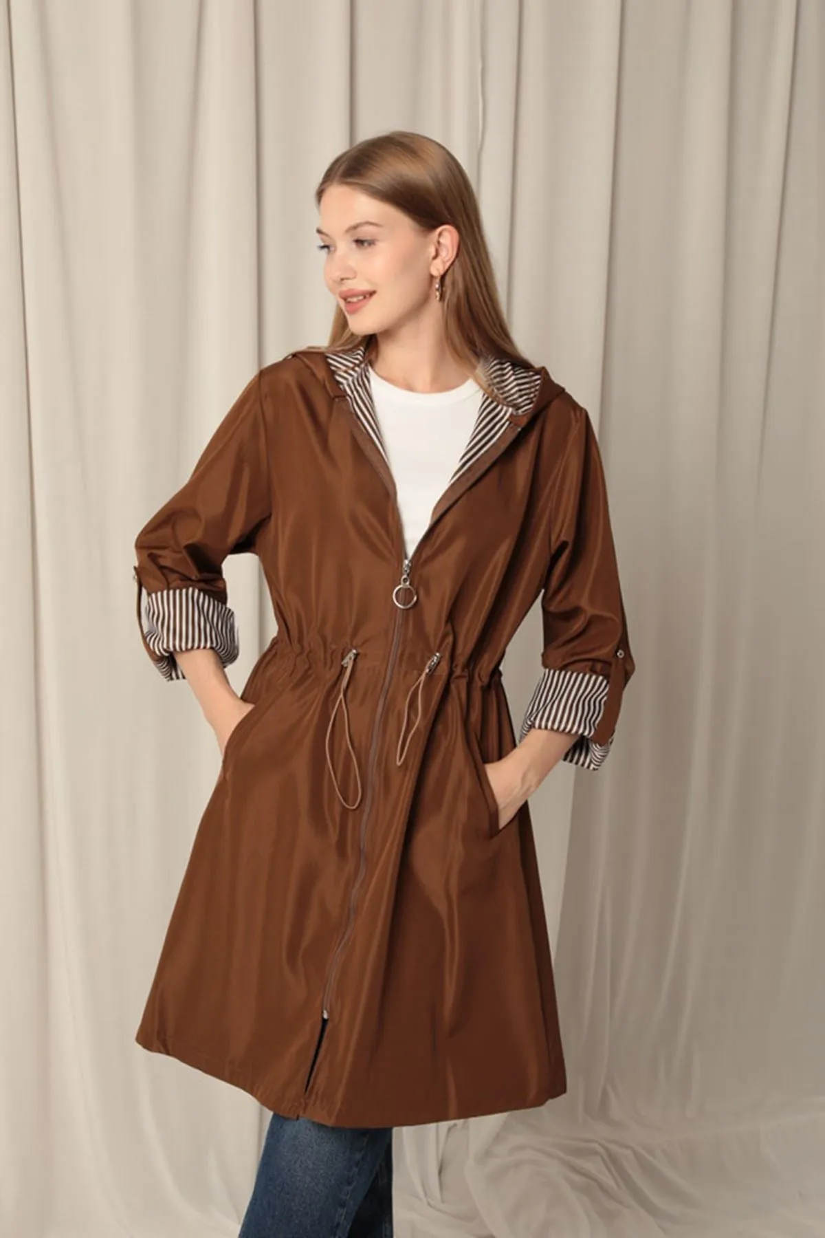 Bondit Fabric Waterproof Women's Coffee Trench Coat