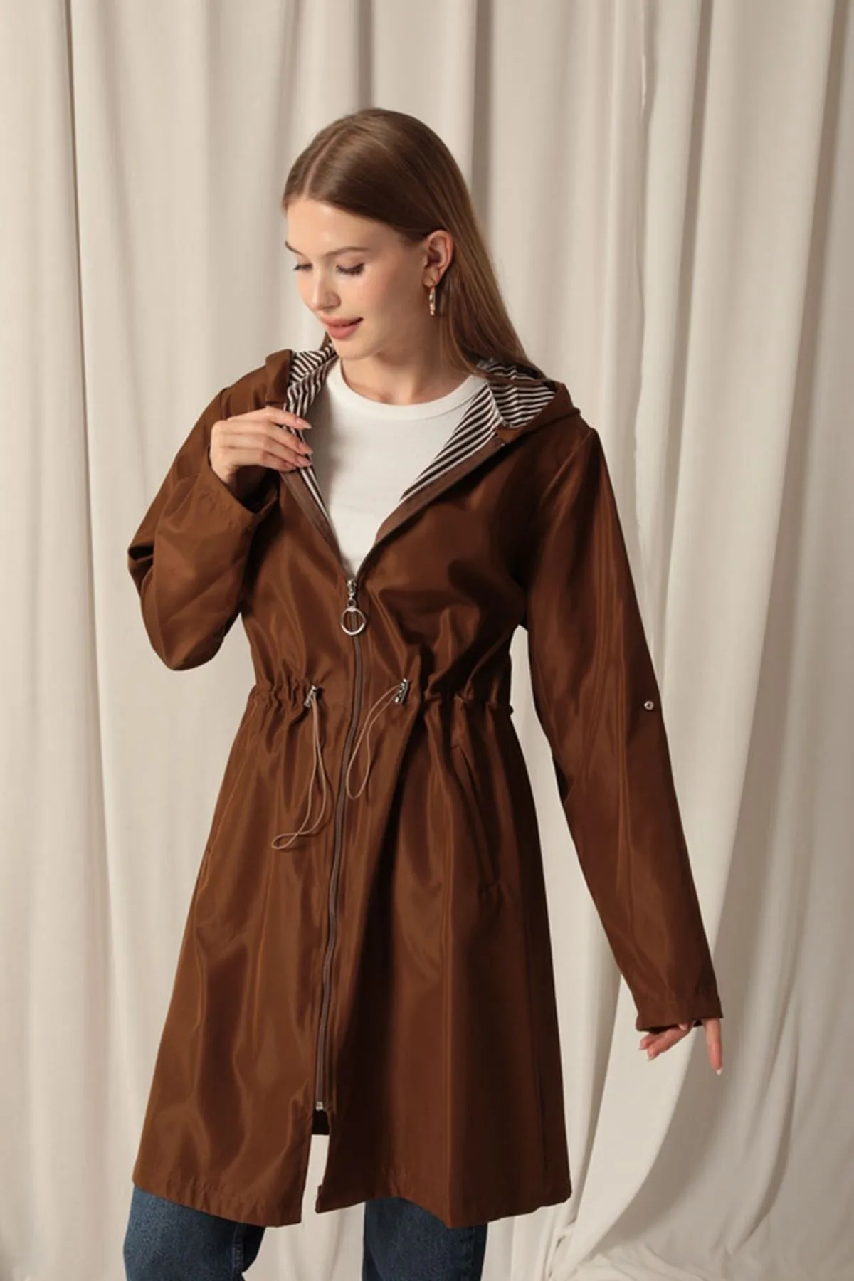 Bondit Fabric Waterproof Women's Coffee Trench Coat