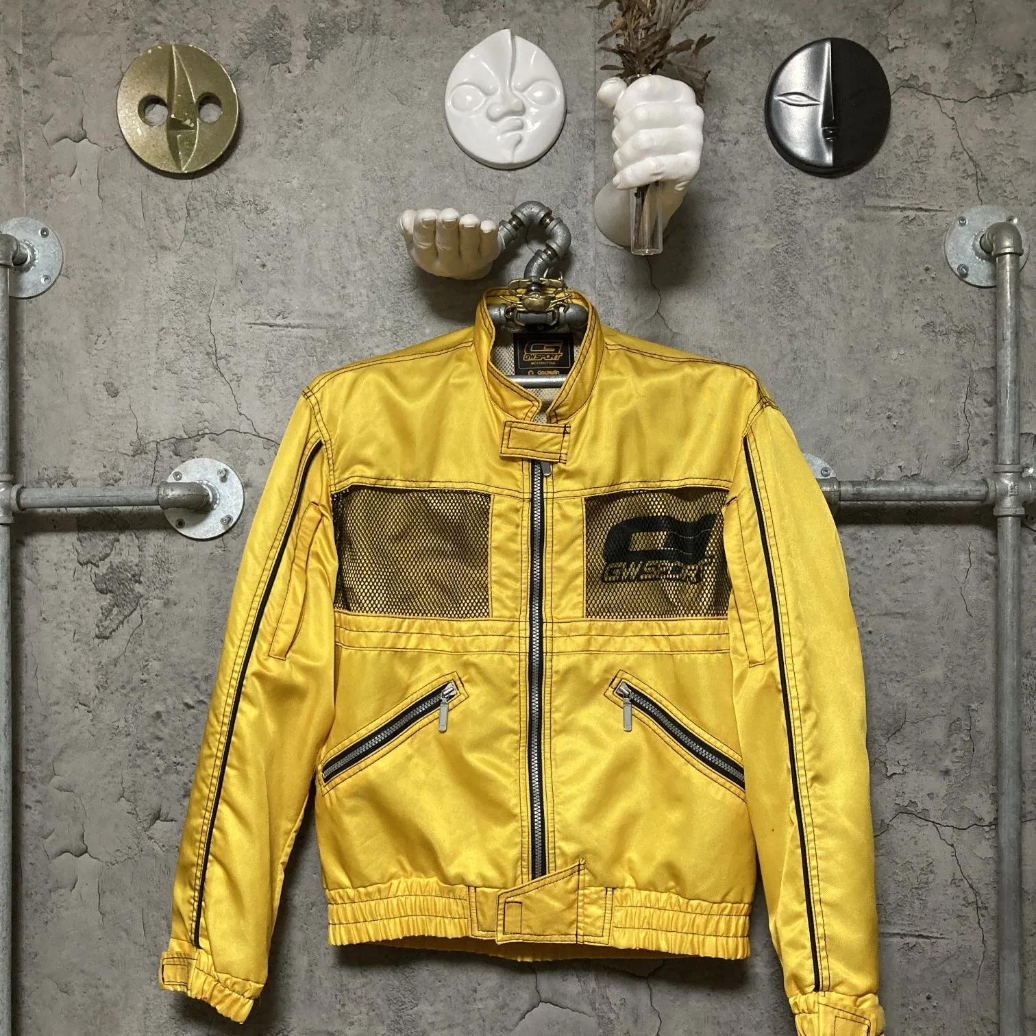 breathable mesh nylon jacket gwsport motorcycle goldwin yellow black