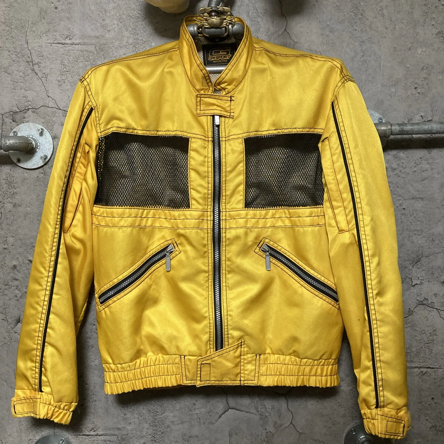 breathable mesh nylon jacket gwsport motorcycle goldwin yellow black