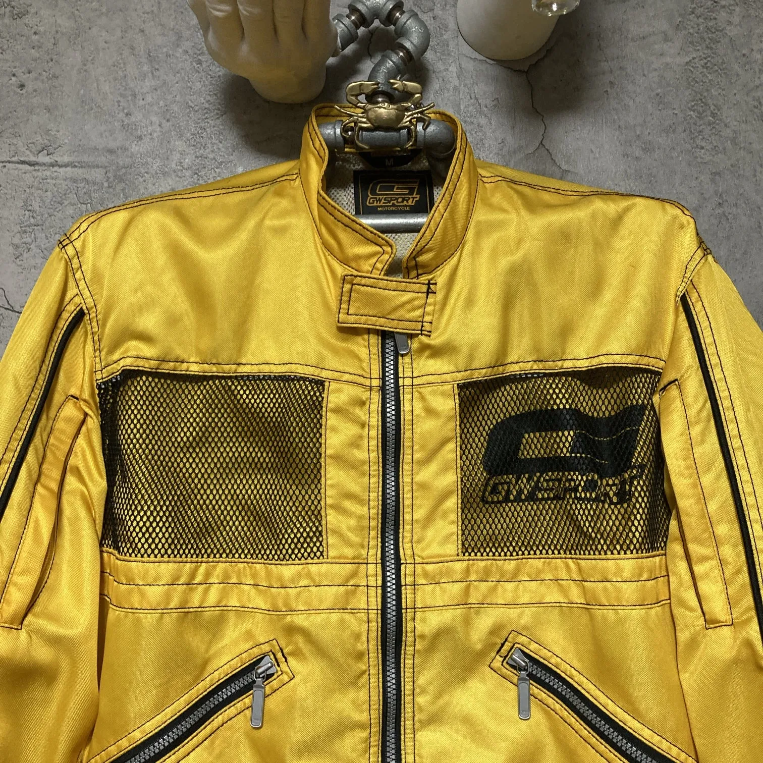breathable mesh nylon jacket gwsport motorcycle goldwin yellow black