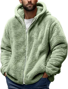 Cambkatl Men's Fuzzy Sherpa Hoodie Jacket Athletic Fleece Long Sleeve Loose Soft Zip Up Hooded Sweatshirt Sports Coat