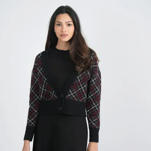 CHECKERED KNIT CARDIGAN