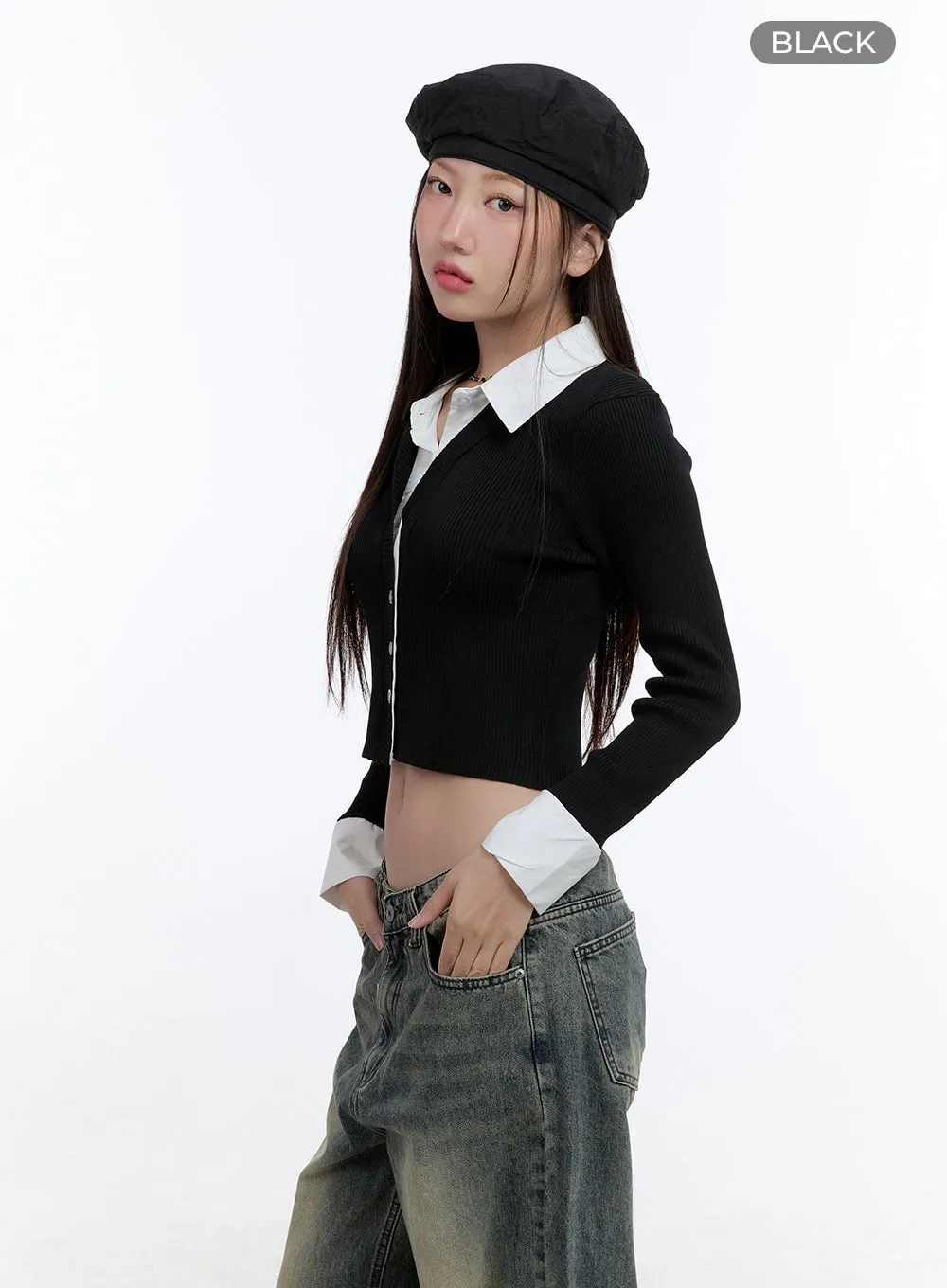 Chic Buttoned Collar Cardigan CS406