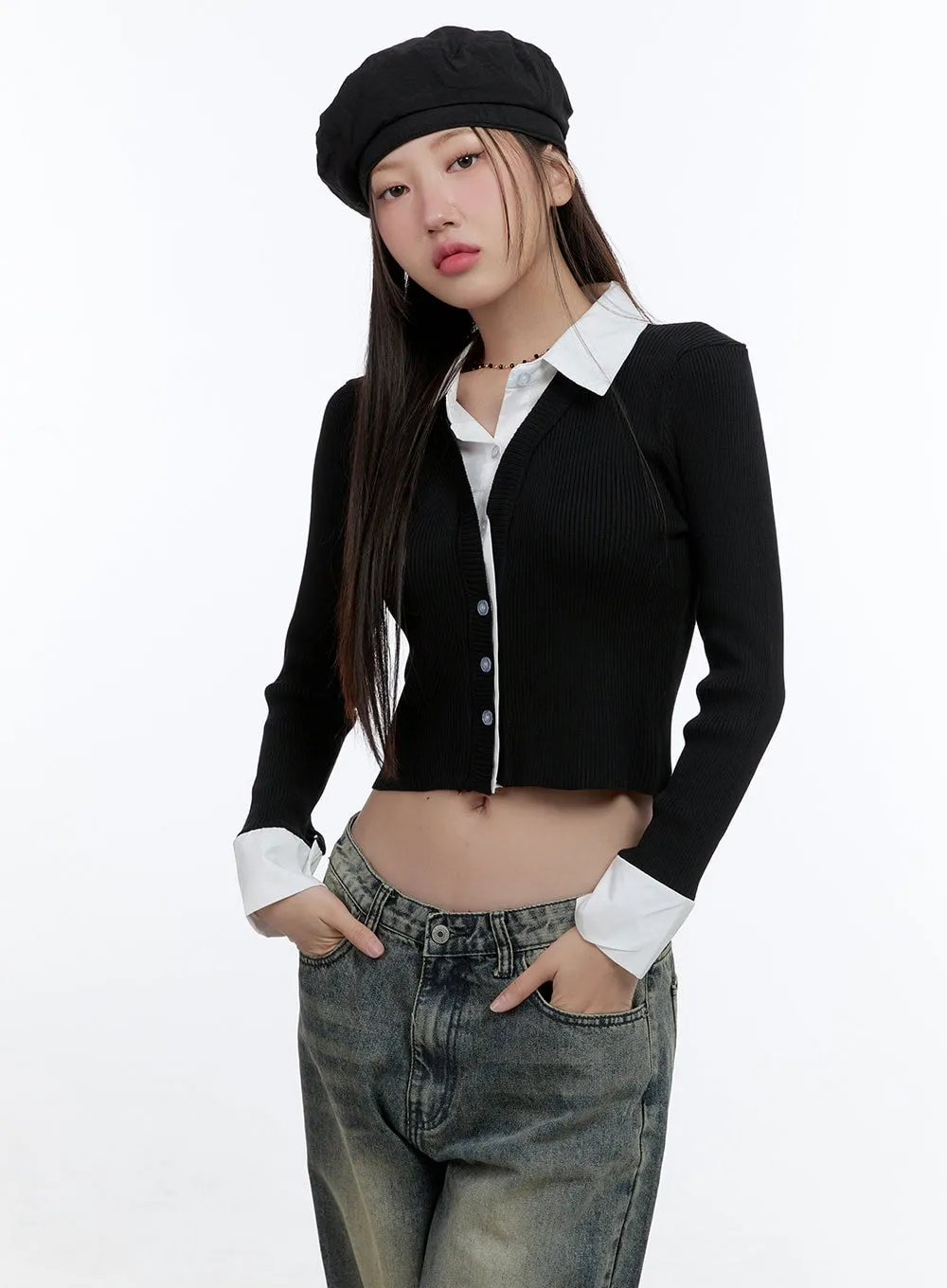 Chic Buttoned Collar Cardigan CS406