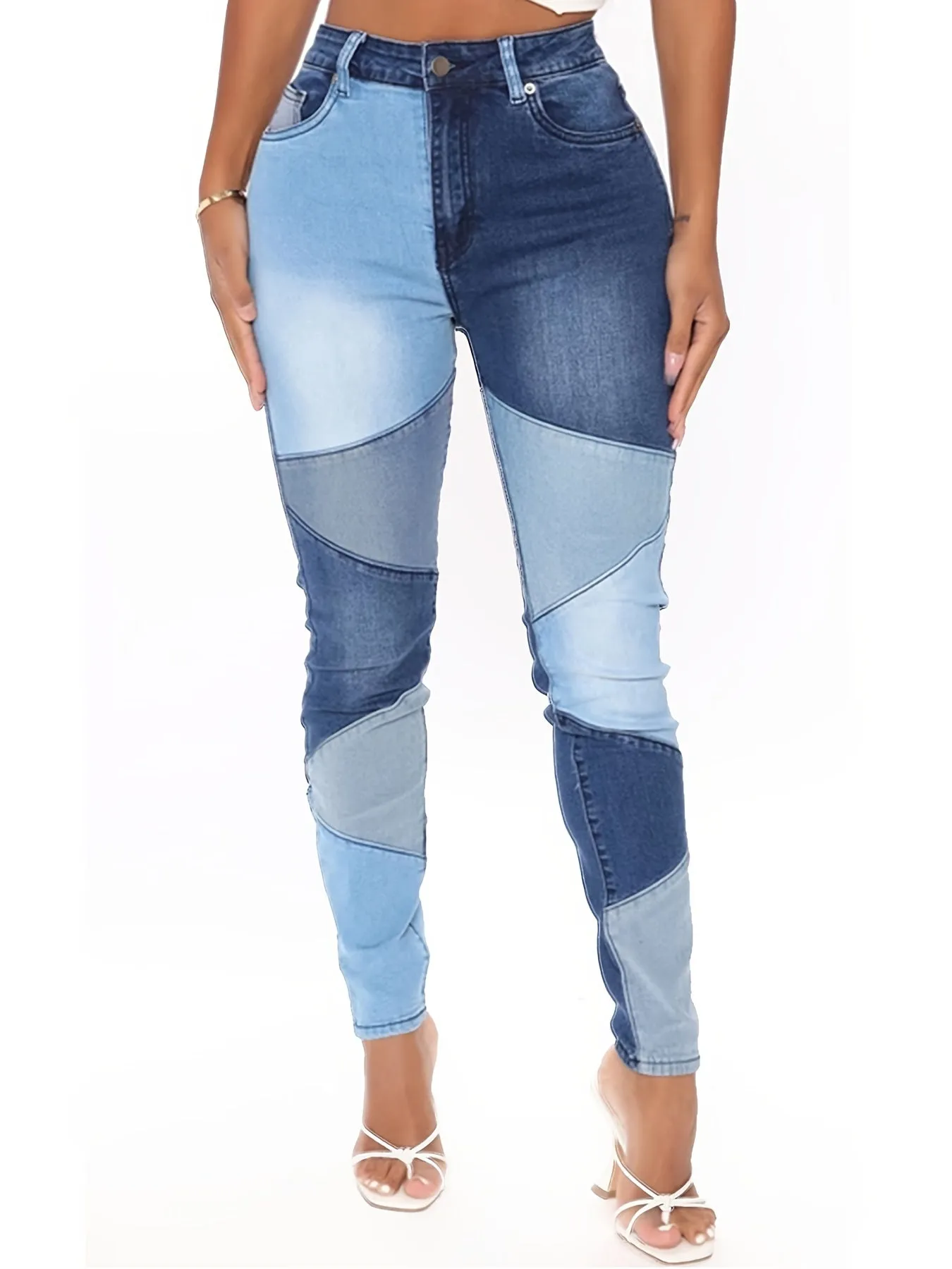 Colorblock Slash Pockets Stretchy Denim  Jeans