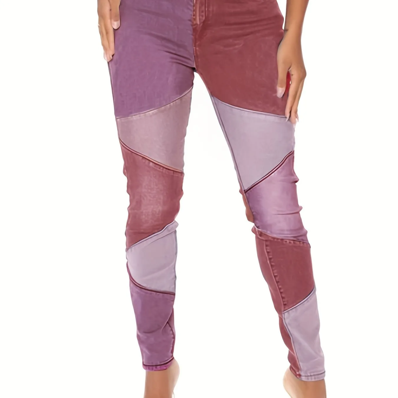 Colorblock Slash Pockets Stretchy Denim  Jeans
