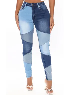 Colorblock Slash Pockets Stretchy Denim  Jeans