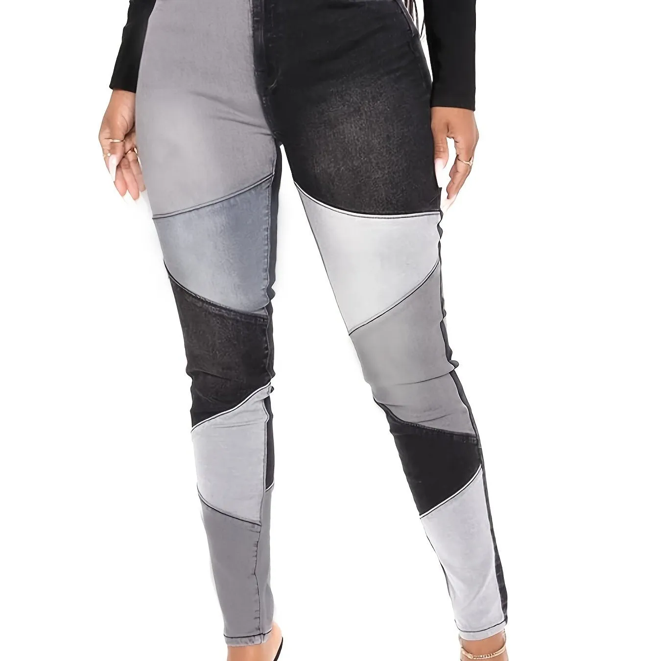 Colorblock Slash Pockets Stretchy Denim  Jeans