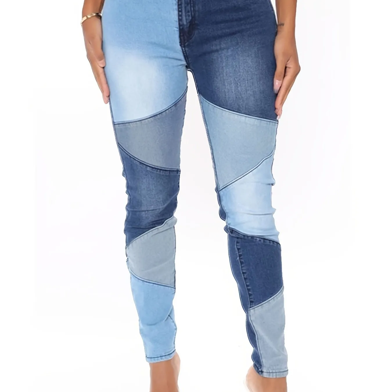 Colorblock Slash Pockets Stretchy Denim  Jeans