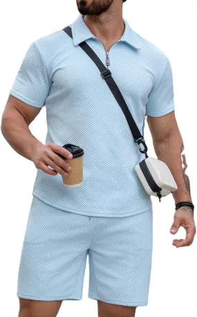 EISHOPEER Men's Polo Shirt and Shorts Set Fashion Zipper 2 Pieces Outfits