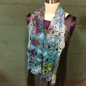 Elegant Shibori Tie Dye Crochet Lace Scarf