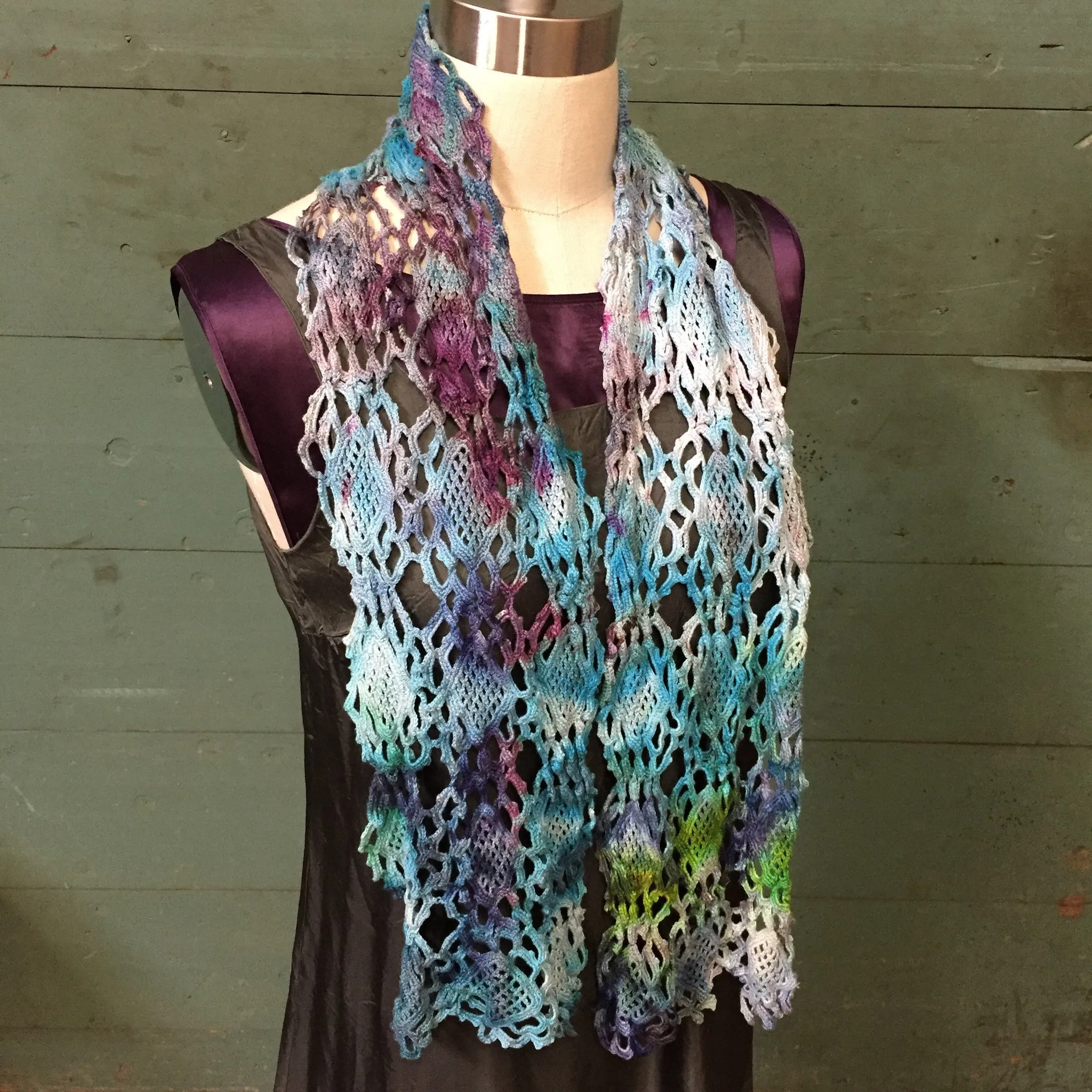Elegant Shibori Tie Dye Crochet Lace Scarf