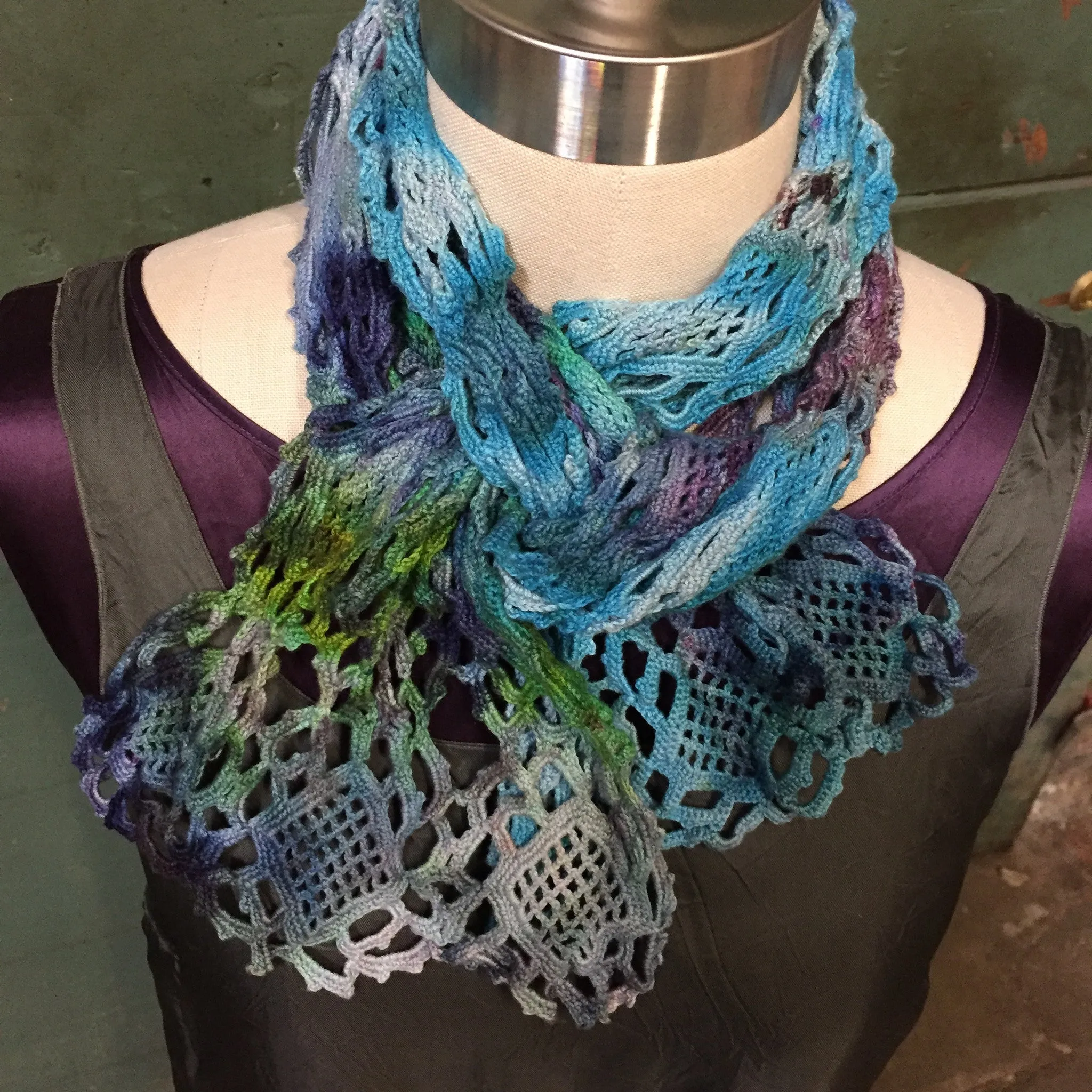 Elegant Shibori Tie Dye Crochet Lace Scarf