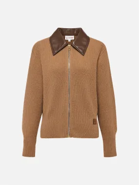 EP YAYING Cashmere Leather Collar Knitted Sweater