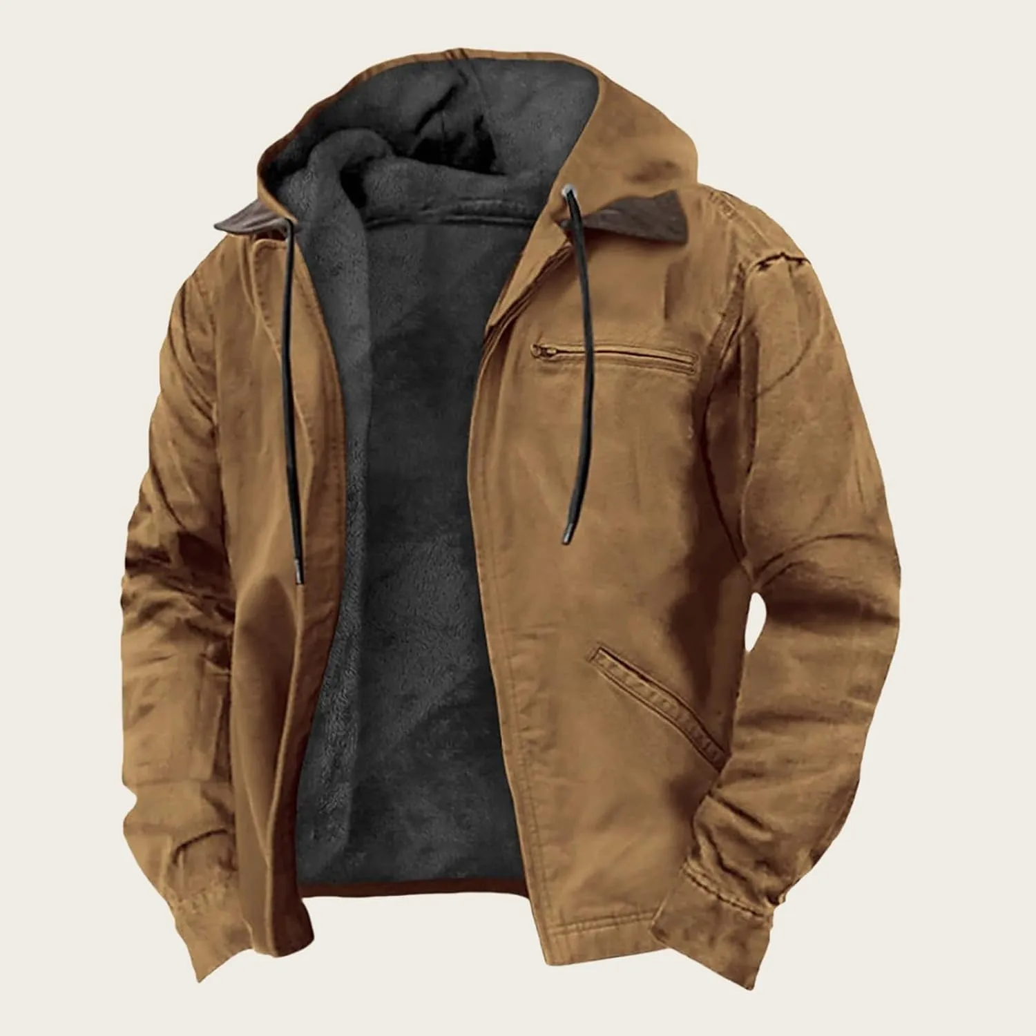 Fleece Hoodies for Men Sherpa Lined Hooded Thermal Jacket Tactical Military Cargo Jacket Full-Zip Sweatshirt Warm Coats