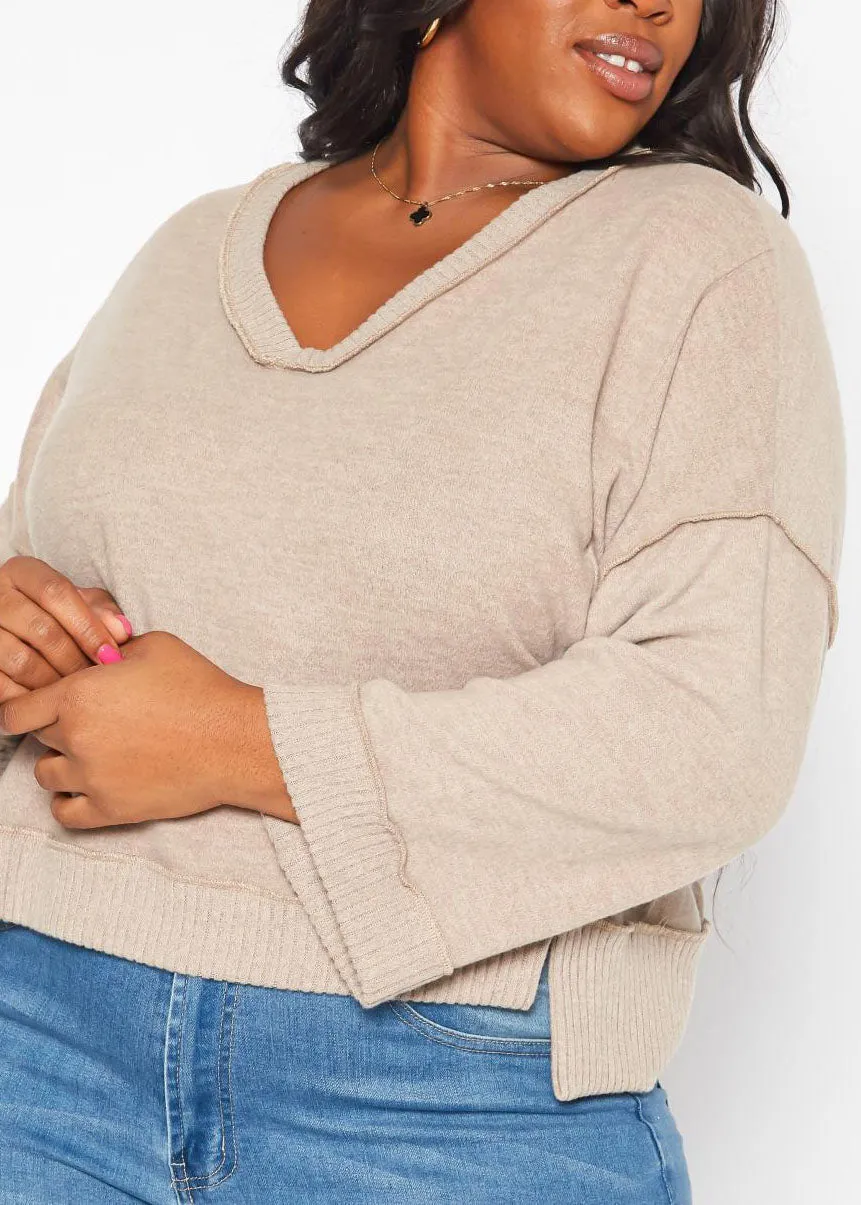 Hi Curvy Plus Size Women Relaxed Fit V-Neck Sweater