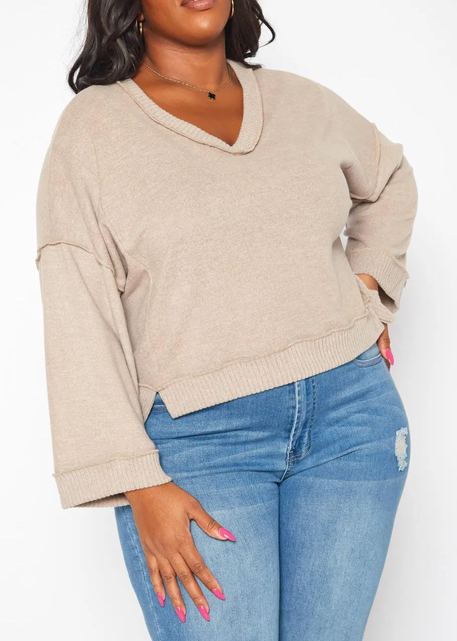 Hi Curvy Plus Size Women Relaxed Fit V-Neck Sweater