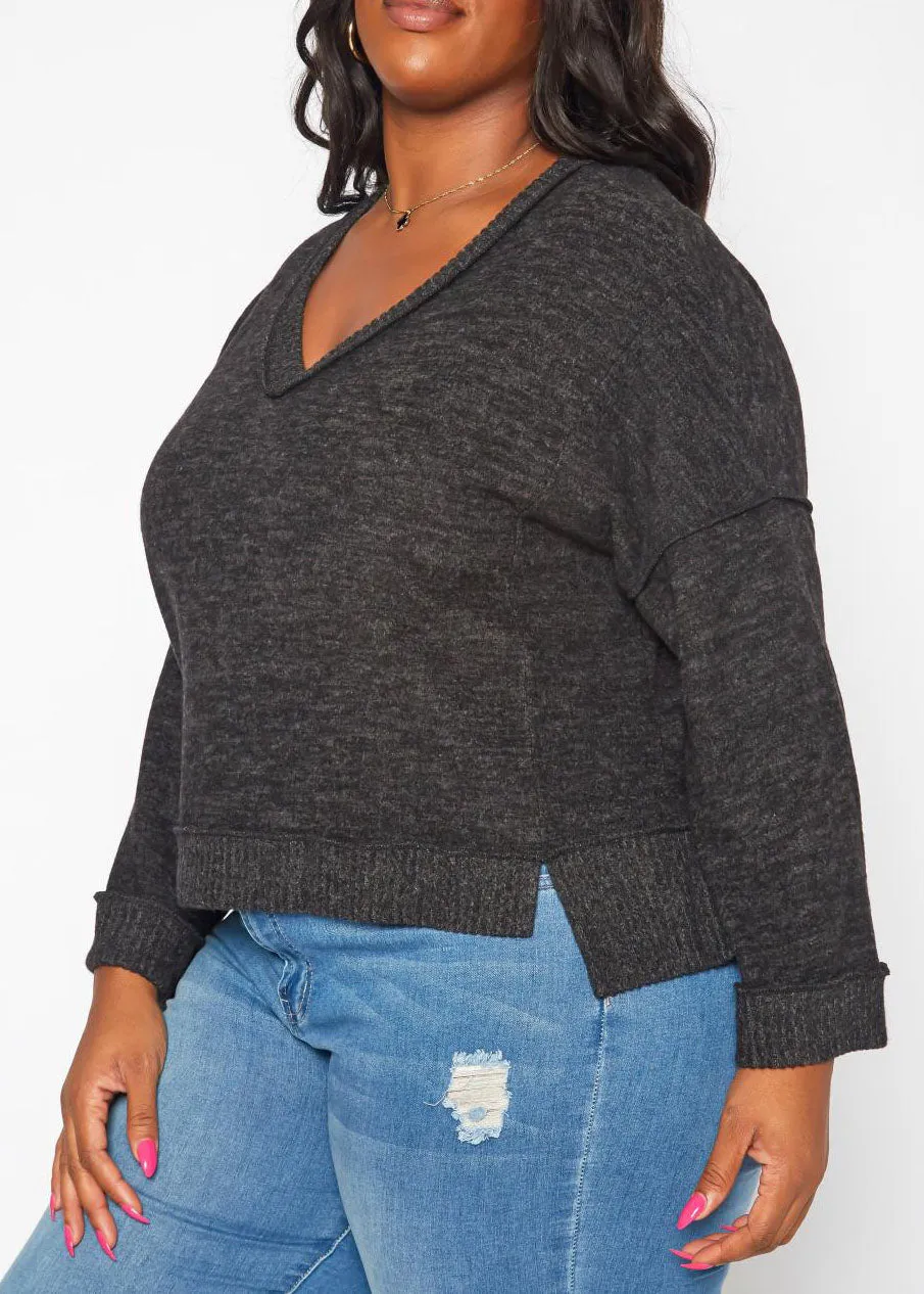 Hi Curvy Plus Size Women Relaxed Fit V-Neck Sweater