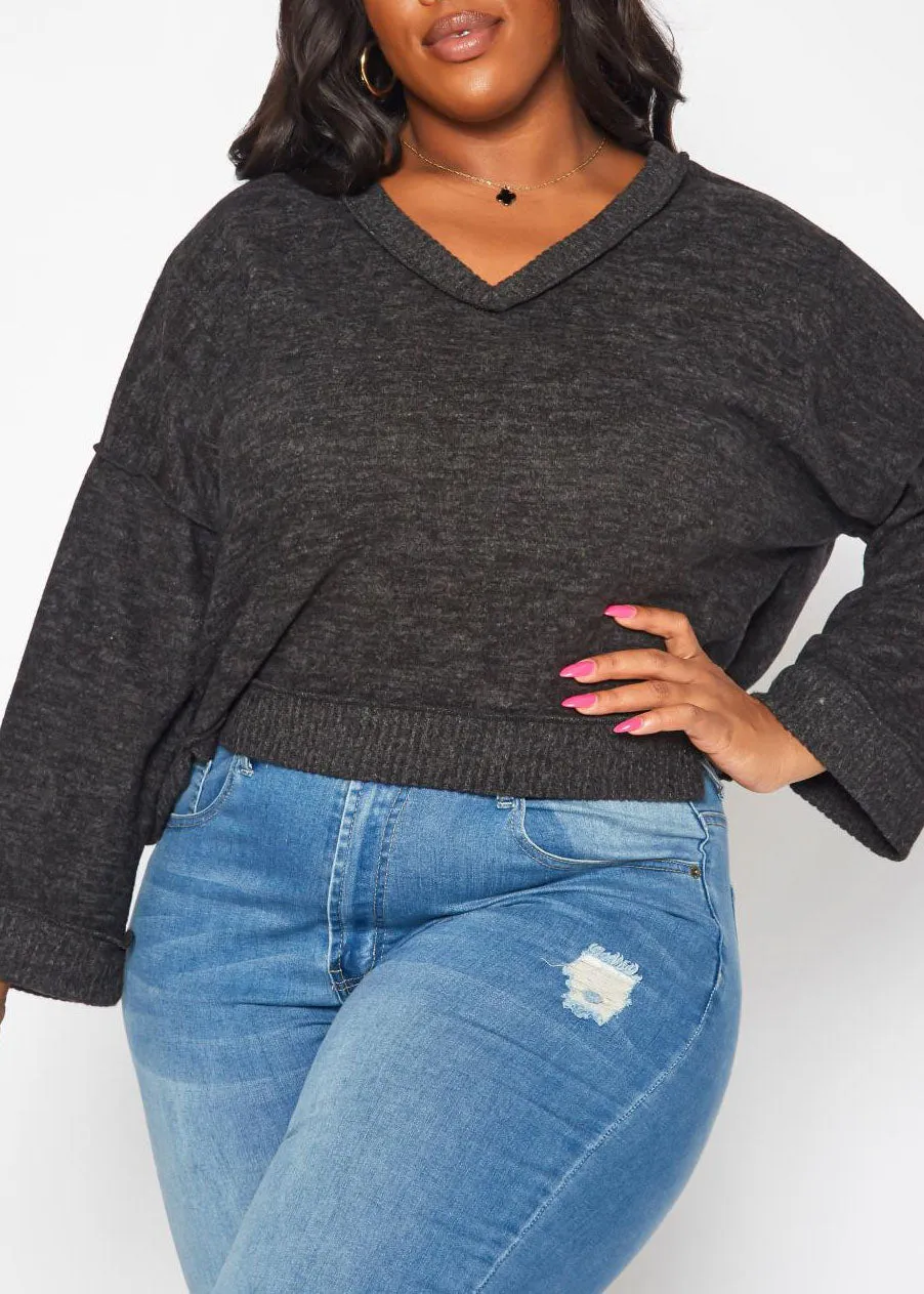 Hi Curvy Plus Size Women Relaxed Fit V-Neck Sweater