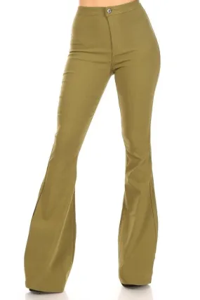High Waisted Stretchy Bell Bottom Jeans - Olive