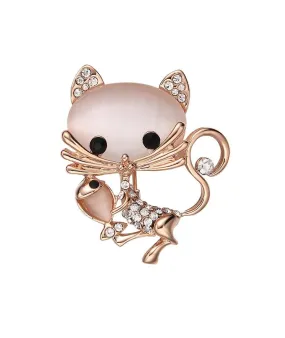 Karen Sampson Rose Quartz Kitty Brooch