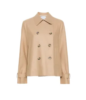 Light Pressed Wool Cropped Trench in Beige