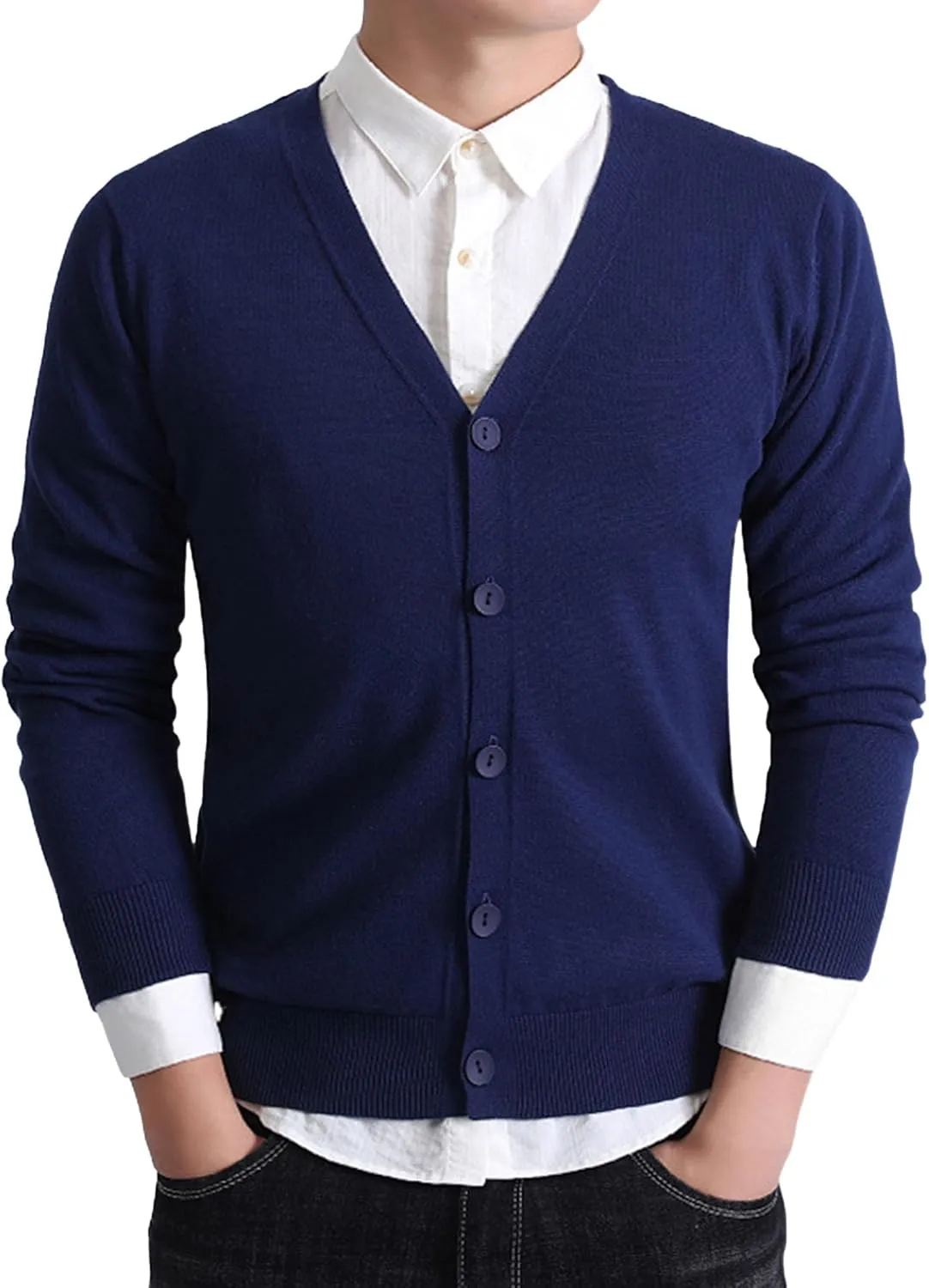 Men's Cardigan Sweater V-Shaped Collar Button Down Knit Blazer Jacket Knitwear Breasted Soft Outerwear