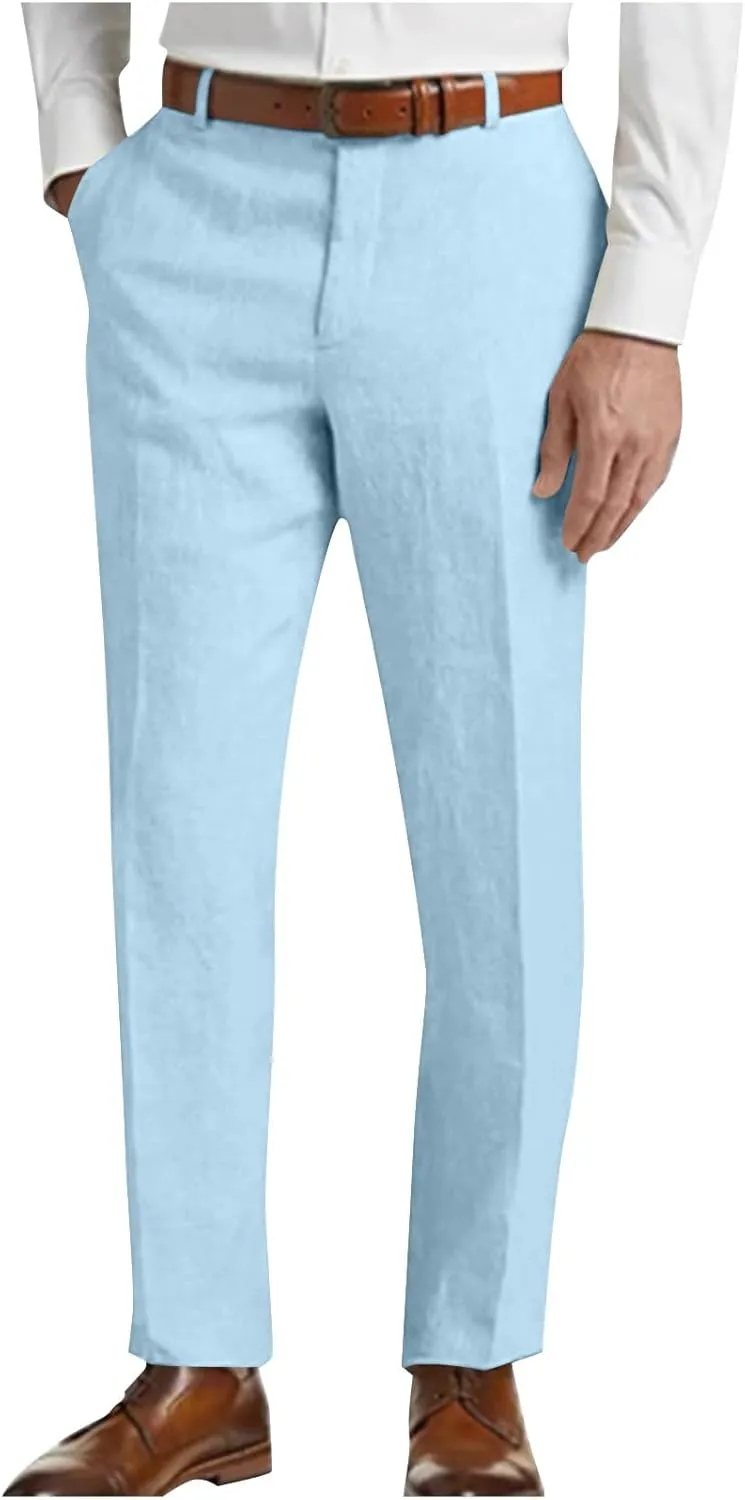 Mens Golf Pants Slim Fit Lightweight Business Casual Pants Dress Trousers Pinstripe Classic Solid Office Wear