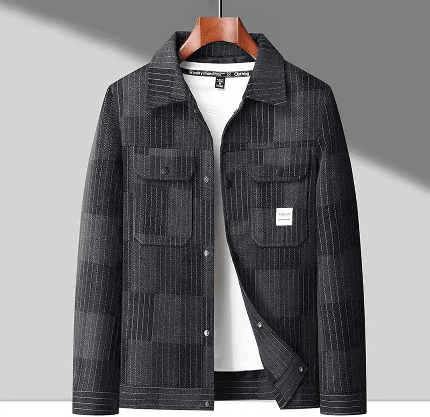 Mens Lightweight Bomber Jacket Plaid Fashion Button Down Windbreaker Warm Jackets Casual Soft Blazer Outerwear