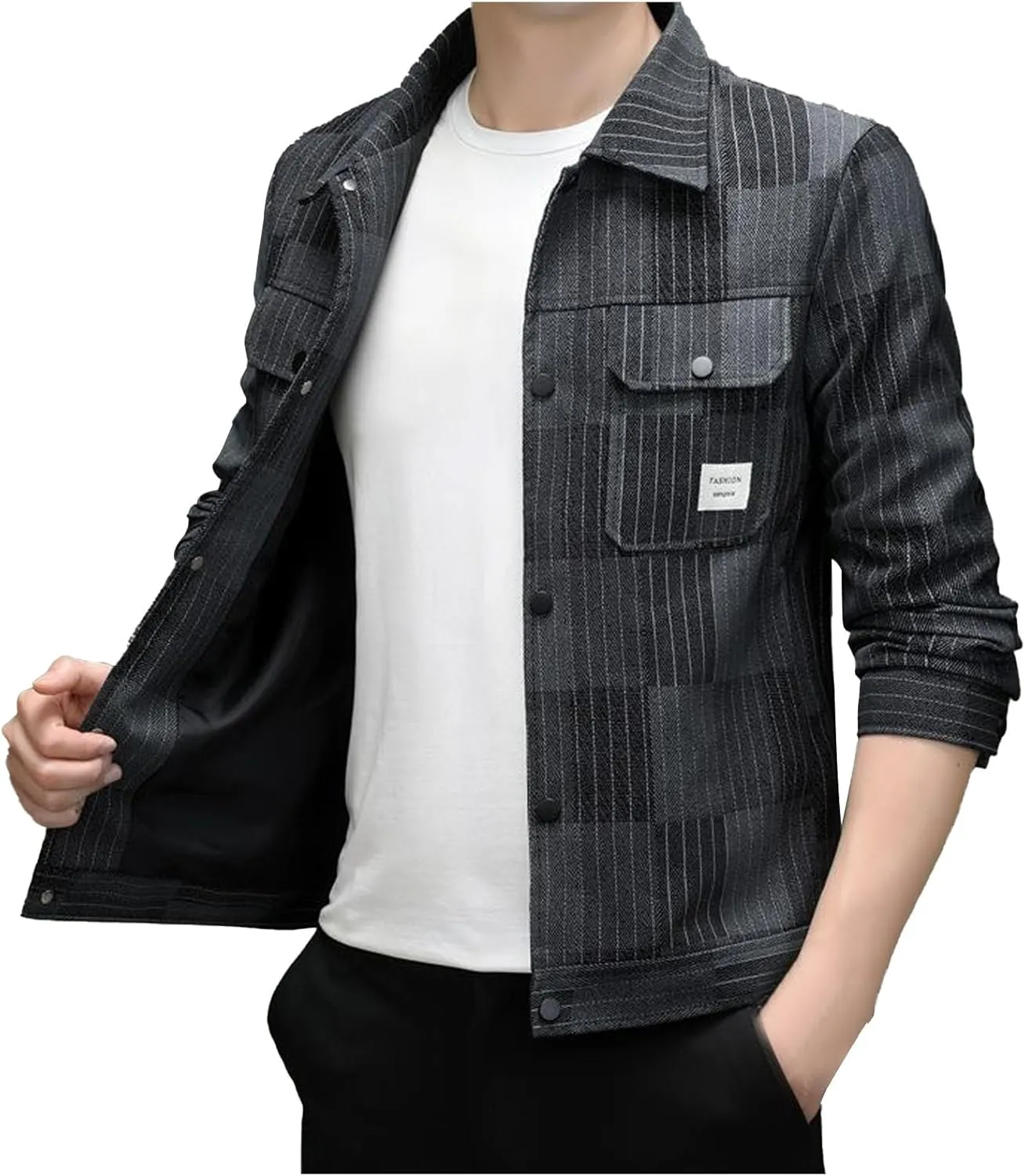 Mens Lightweight Bomber Jacket Plaid Fashion Button Down Windbreaker Warm Jackets Casual Soft Blazer Outerwear