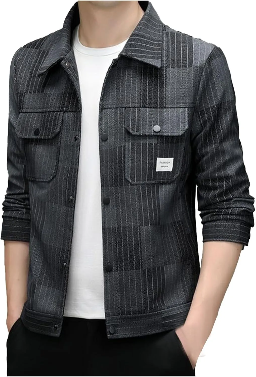 Mens Lightweight Bomber Jacket Plaid Fashion Button Down Windbreaker Warm Jackets Casual Soft Blazer Outerwear