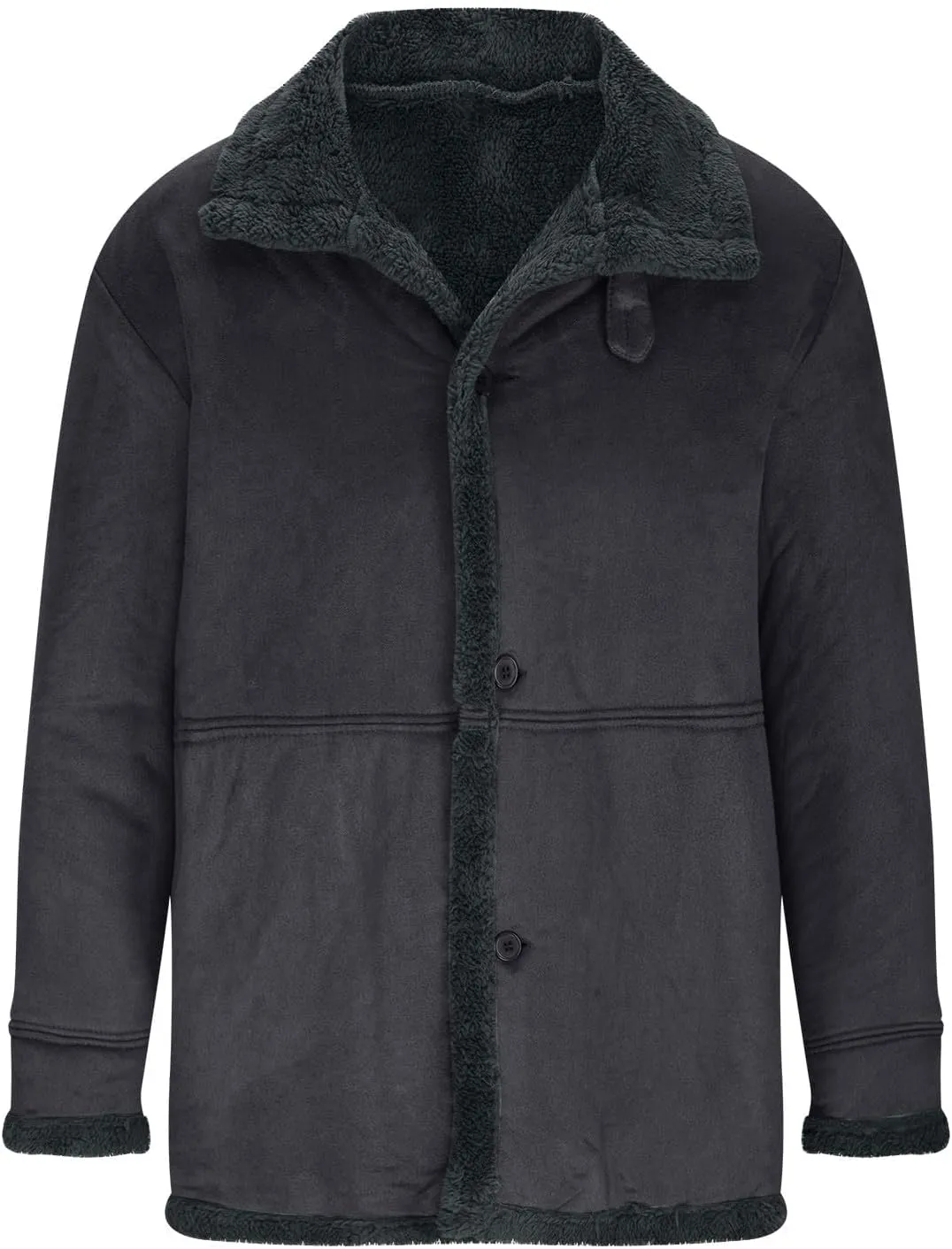Men's Shearling Leather Coat Faux Suede Sherpa Lined Sheepskin Jacket Turn-Down Collar Warm Winter Jacket with Buttons
